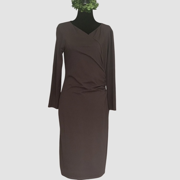 Velvet by Graham and Spencer Plum Grey Front Wrap Jersey Bodycon Sheath Dress M - Picture 8 of 13
